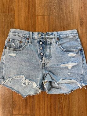 Levi's Light Blue Distressed Button-Front Denim Shorts